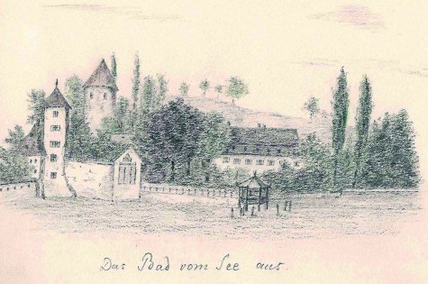 Gemälde vom Bad Hotel vom See aus